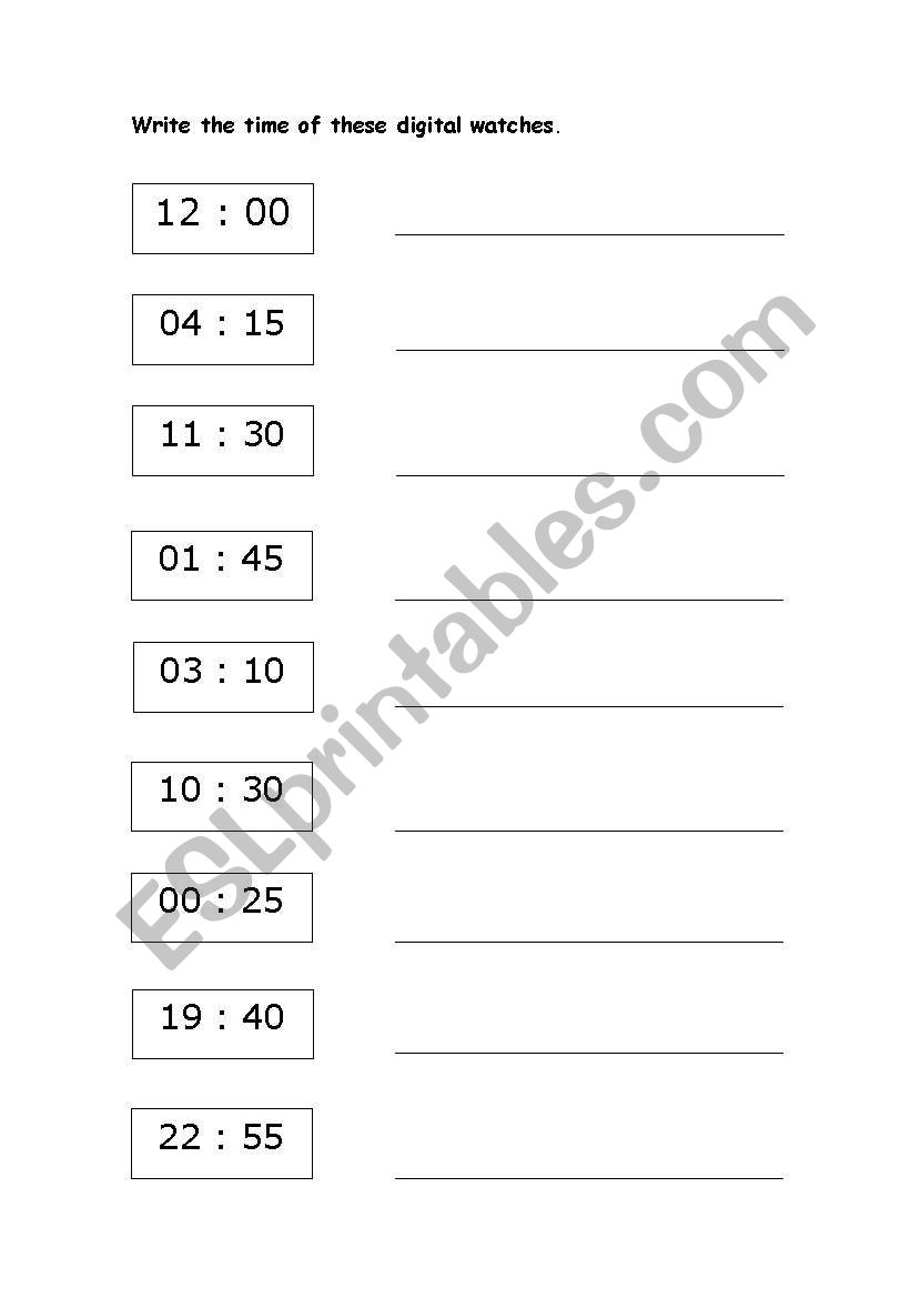 digital watches worksheet