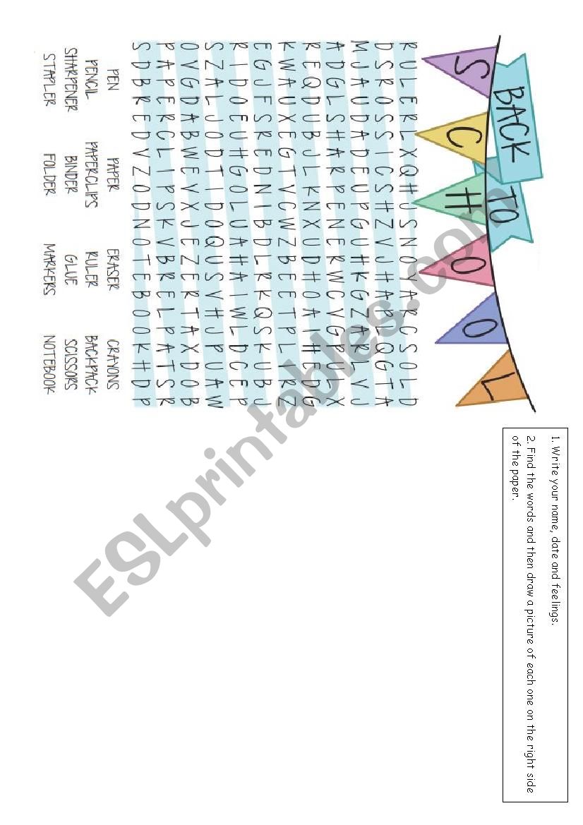 BACK TO SCHOOL CROSSWORD worksheet