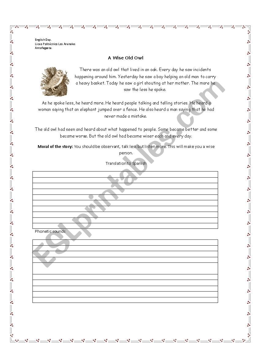 The Wise Owl worksheet