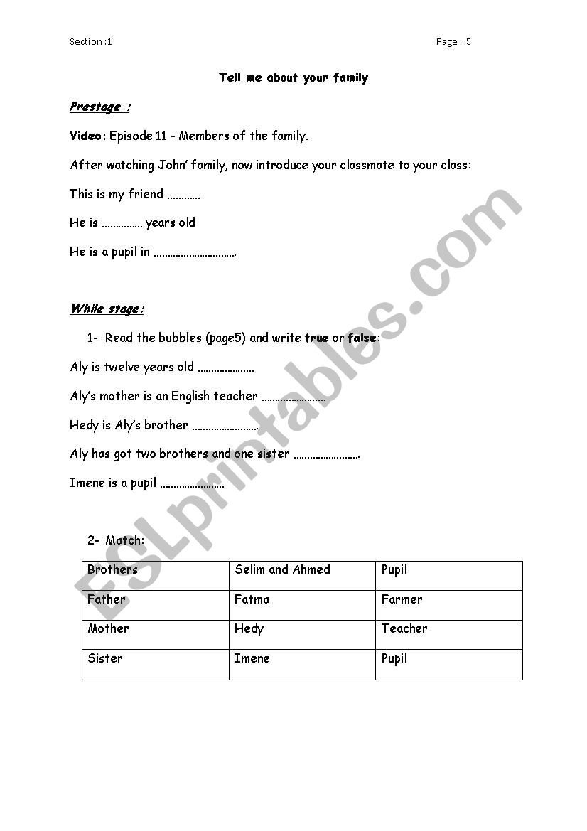 tell me about your family worksheet