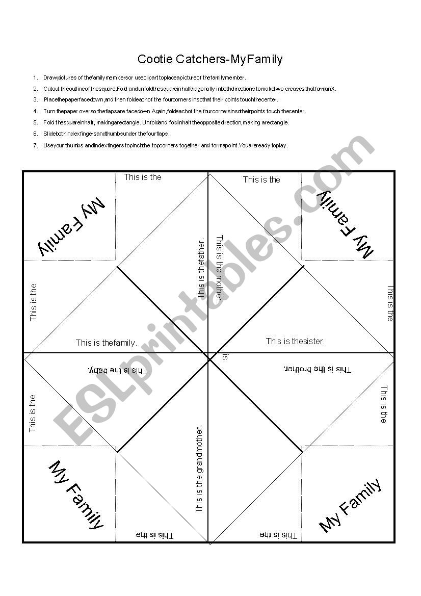 My Family Cootie Catcher worksheet