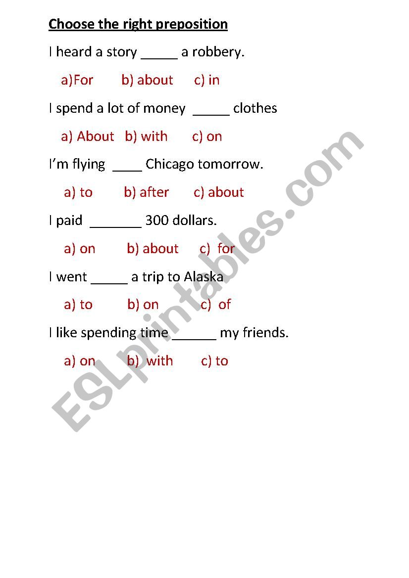 prepositions worksheet