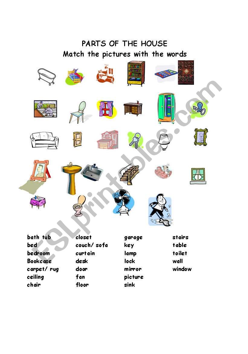 parts of the house worksheet