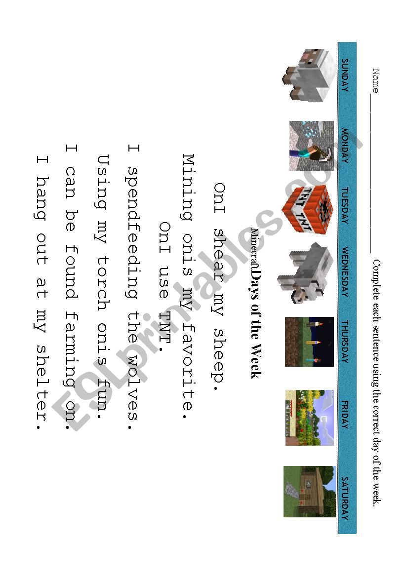 Minecraft Days of the Week worksheet