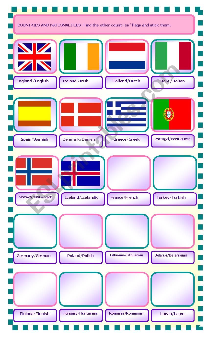 Countries and Nationalities worksheet