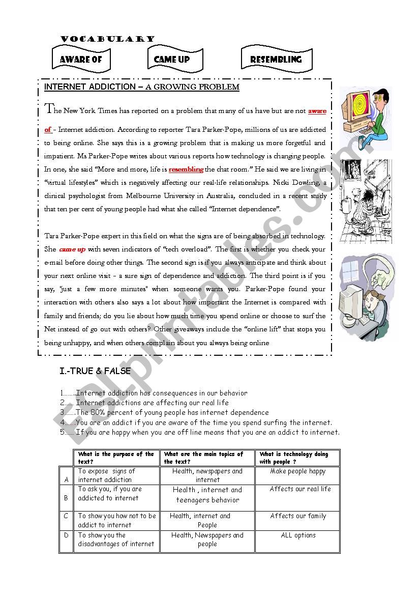 internet addiction worksheet