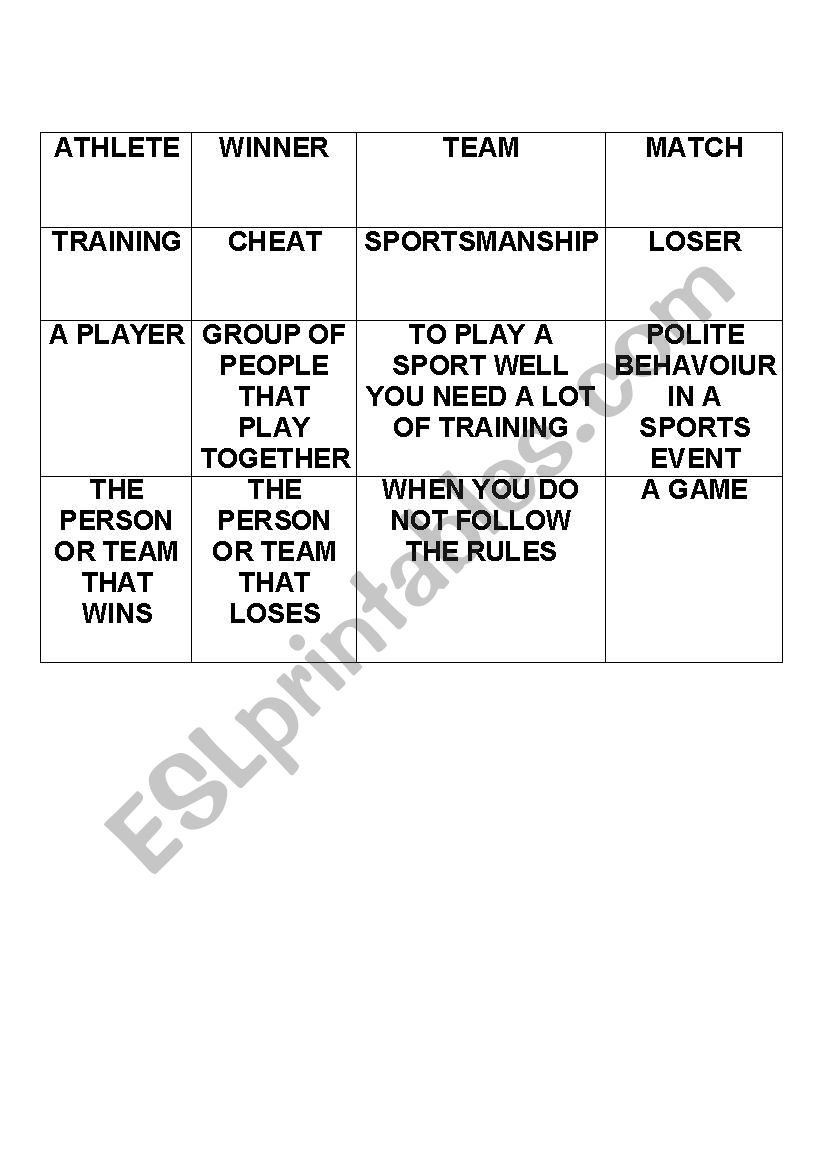 memory game sports worksheet