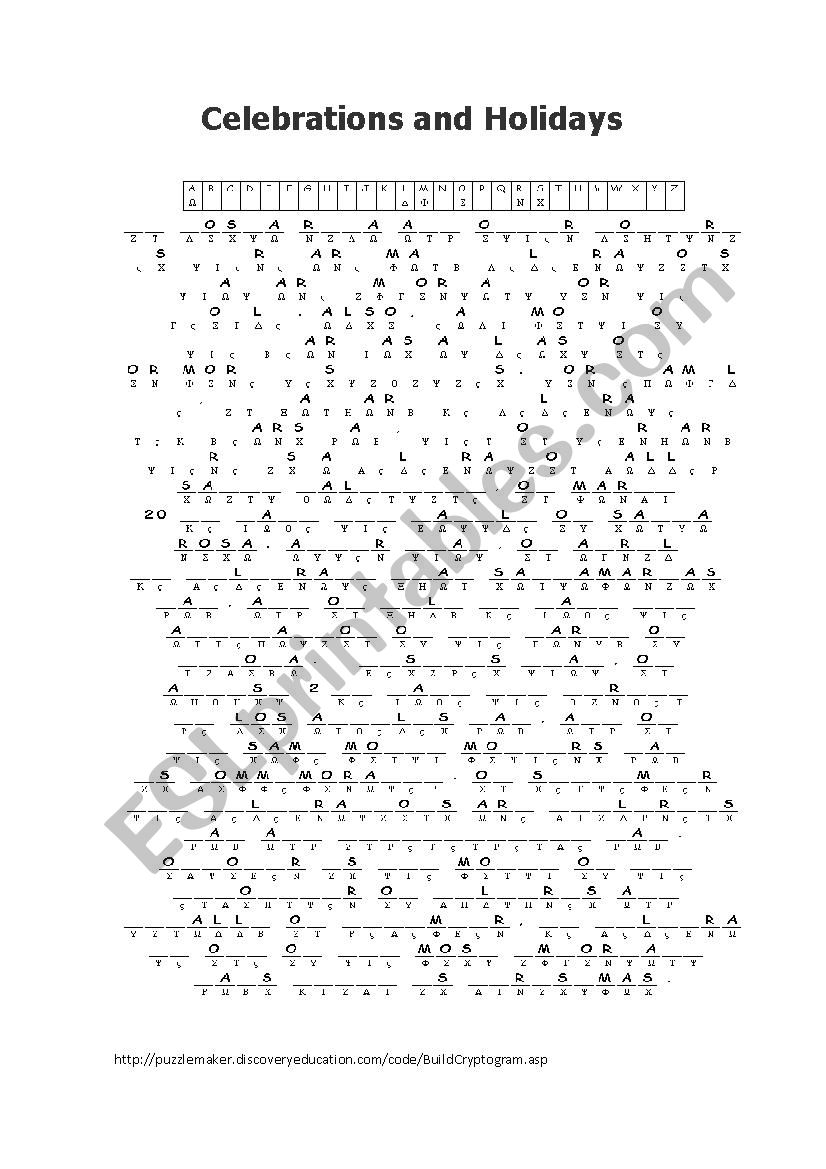 Celebratios Cryptogram  worksheet