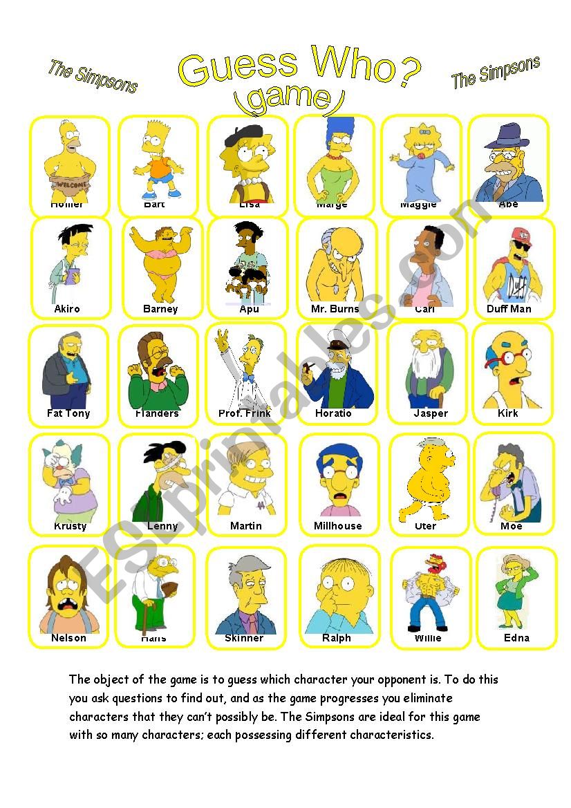 Simpsons worksheet
