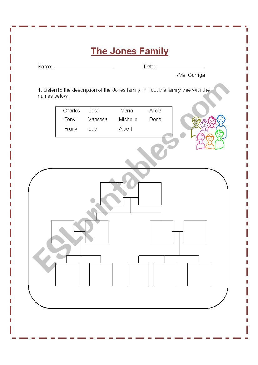 The Jones Family worksheet