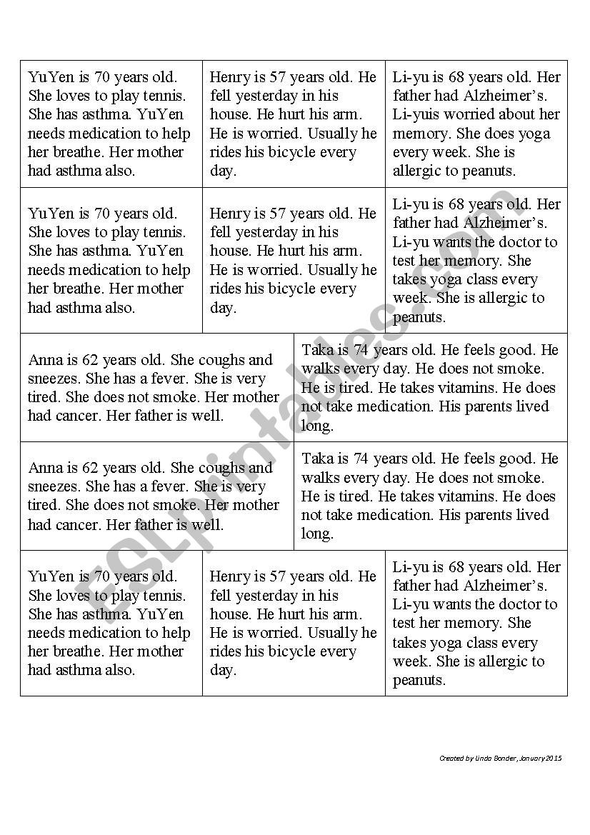 Health history scenarios worksheet