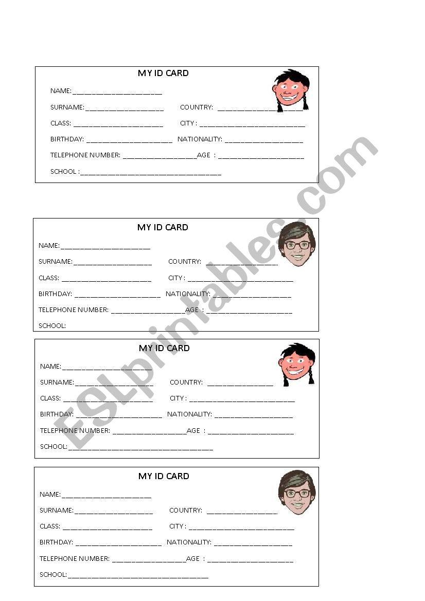 ID card worksheet