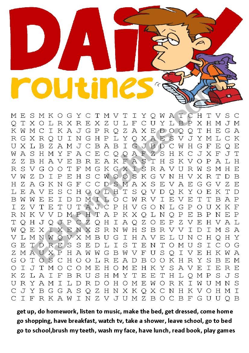 Wordsearch Series 3- Daily Routines Wordsearch and Other Vocabulary Exercises