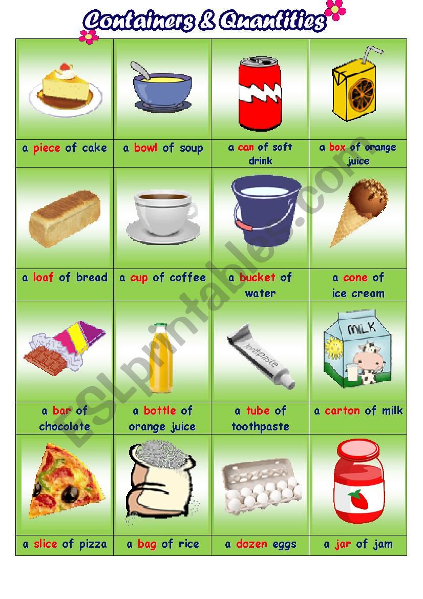 Containers and Quantities worksheet