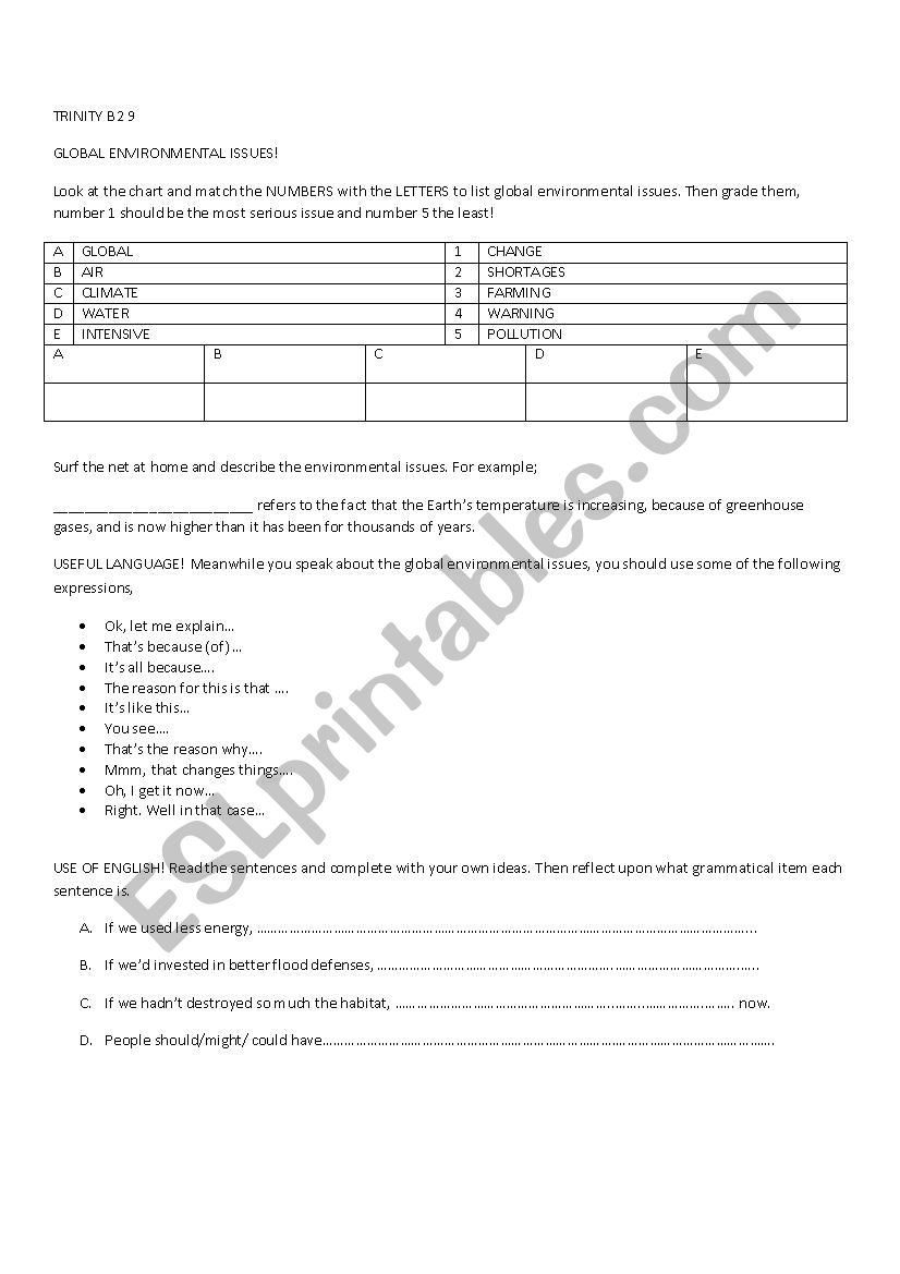 Global Environmental Issues worksheet