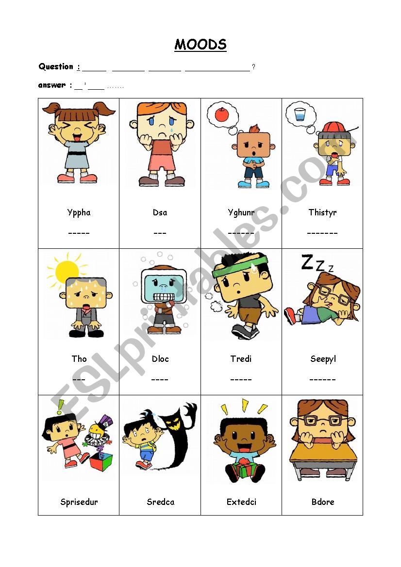 Moods and Emotions worksheet