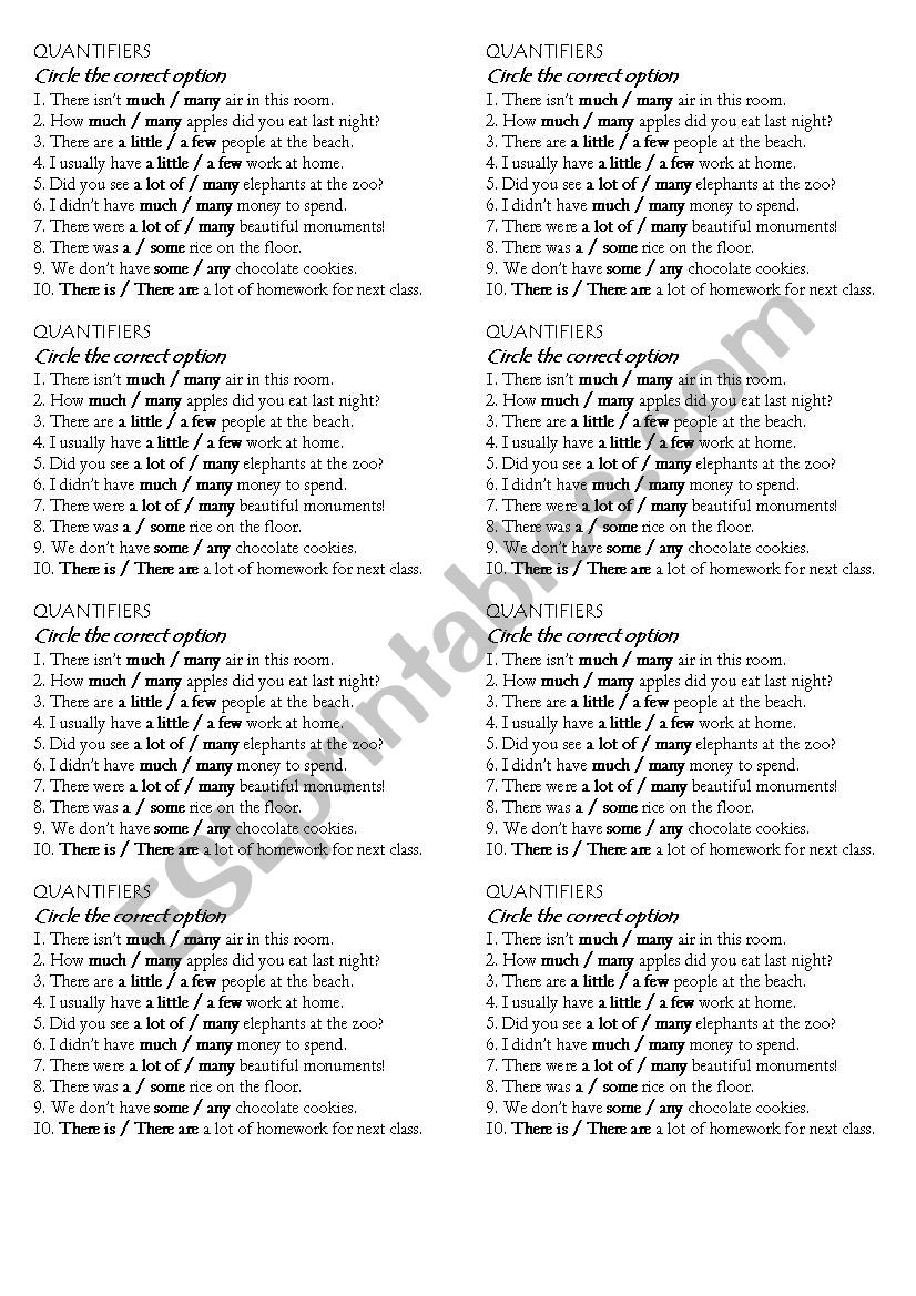 Quantifiers worksheet
