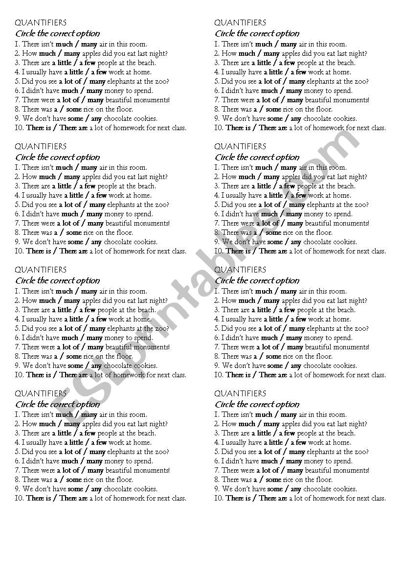 Quantifiers worksheet