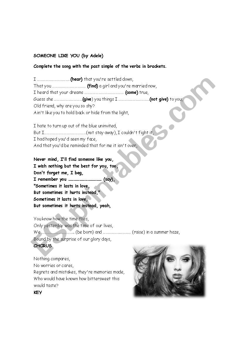 Someone like you (by Adele) worksheet