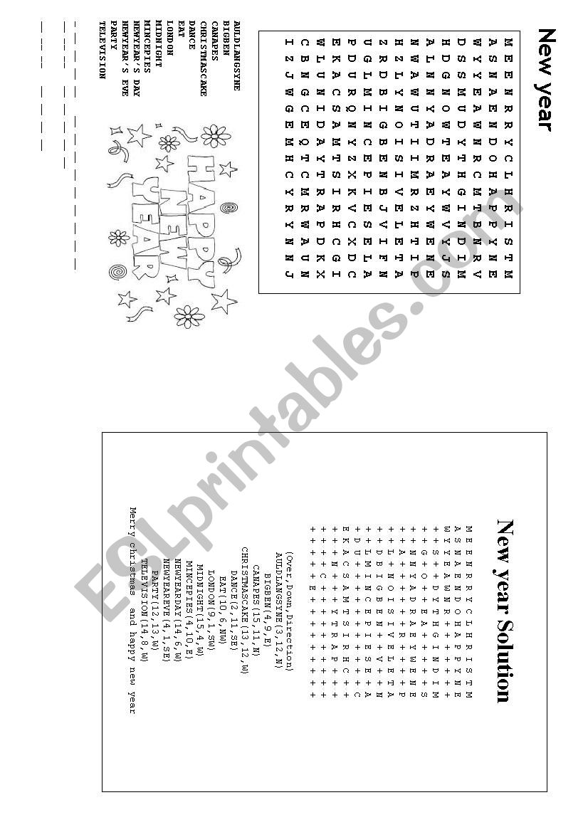 New Year  wordsearch worksheet