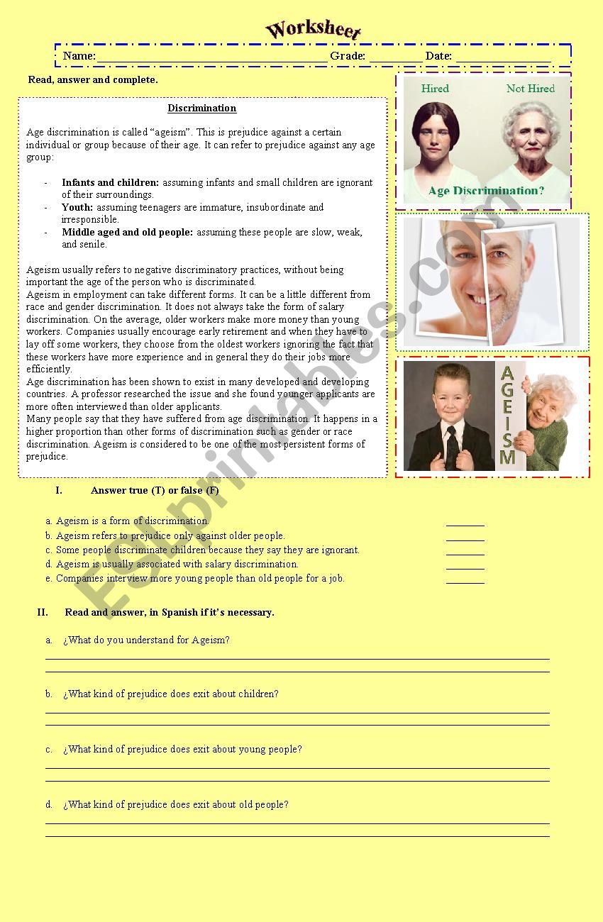 Discrimination age worksheet