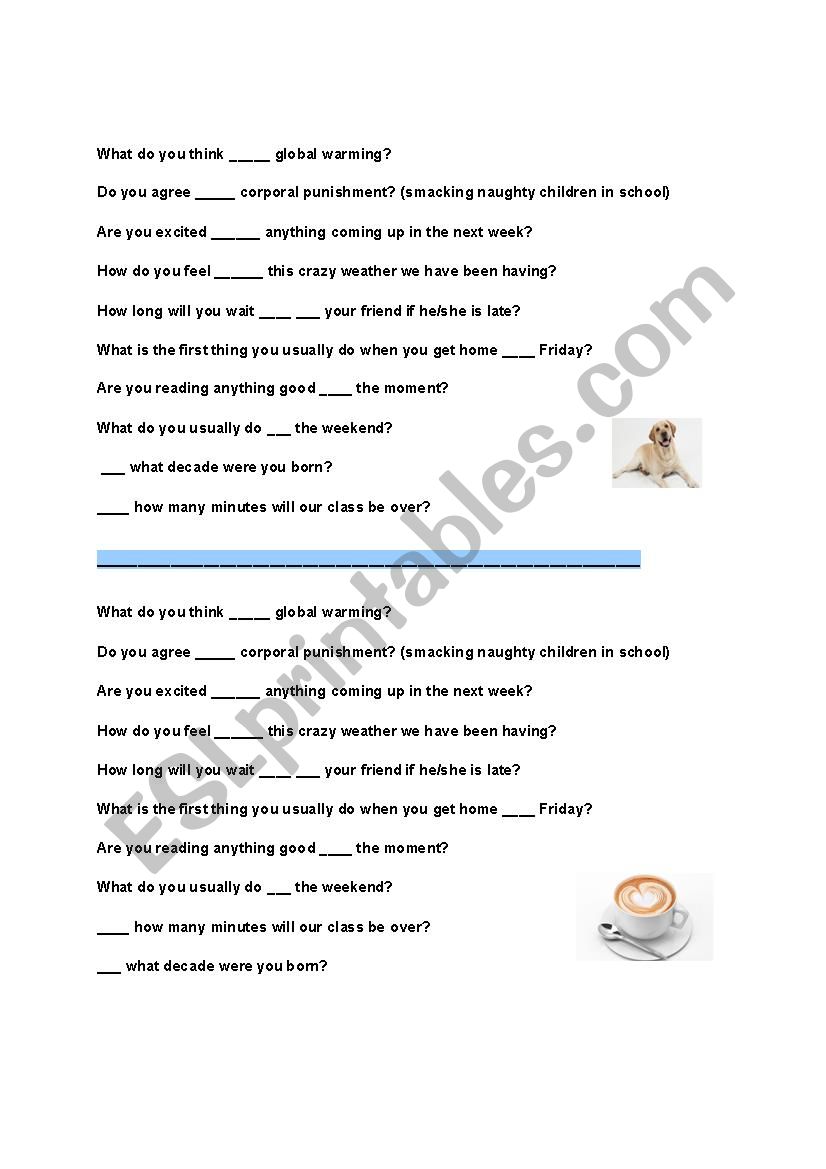 Prepositions worksheet