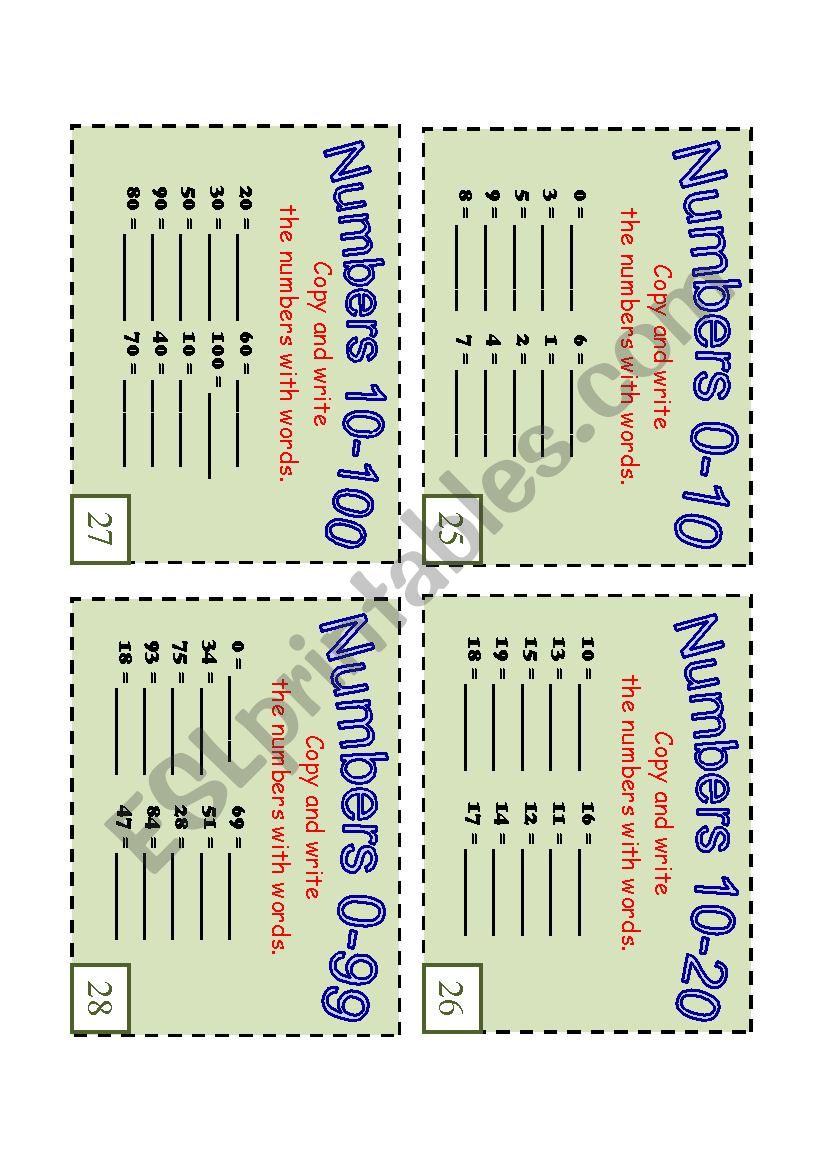 I´m Done! Task Card Series 3: NUMBERS 0 - 100