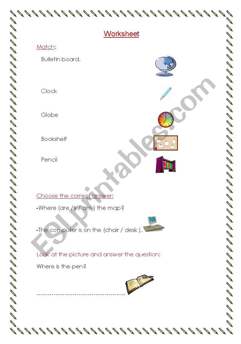 classroom  objects worksheet