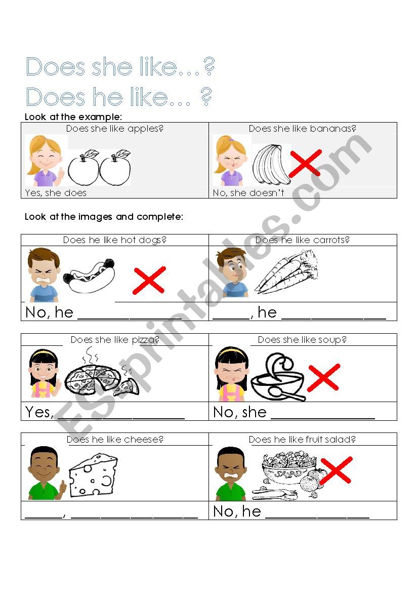 Likes and dislikes worksheet