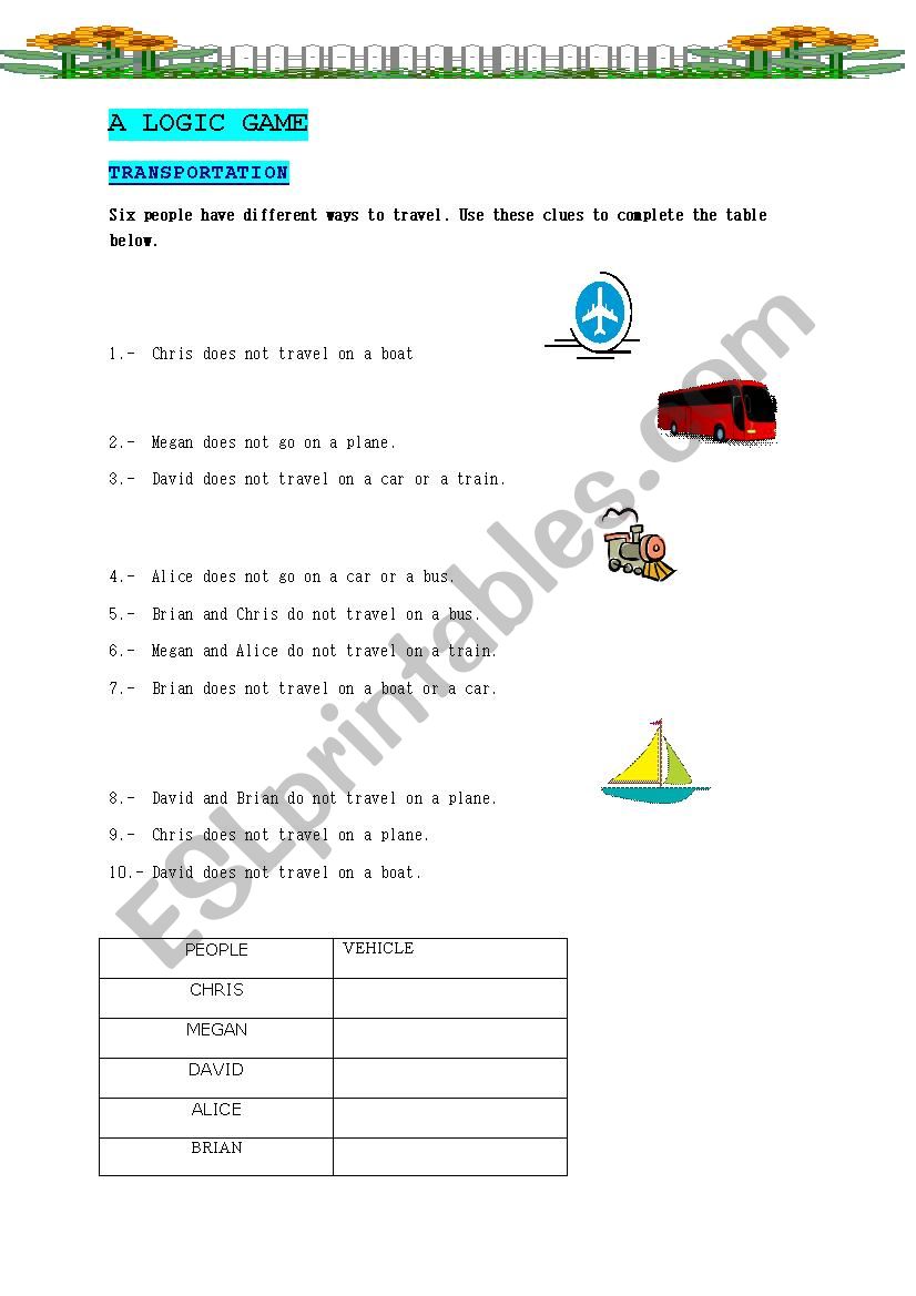 A LOGIC GAME worksheet