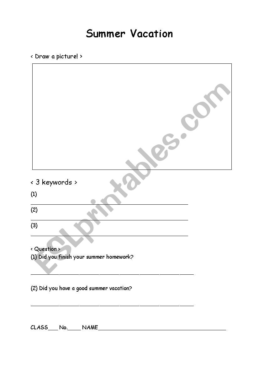 Summer Vacation Presentation worksheet