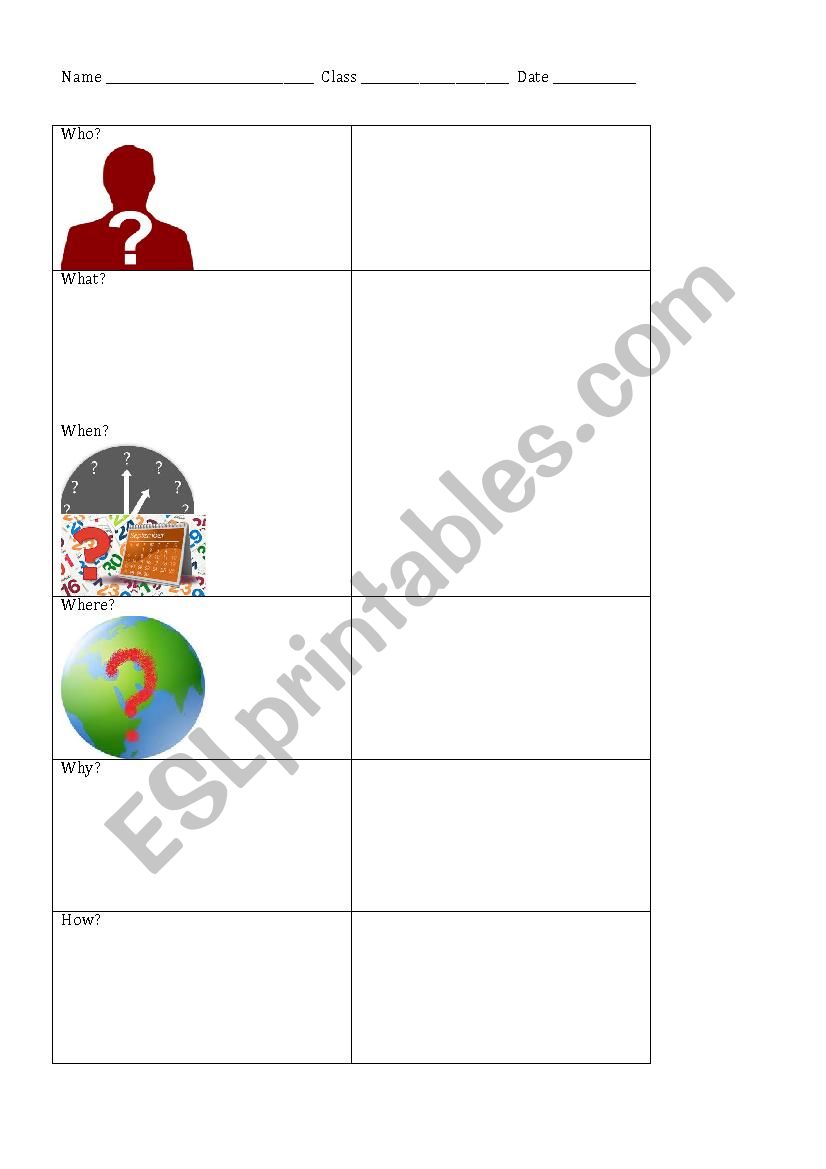 5 wÂ´s with images  worksheet