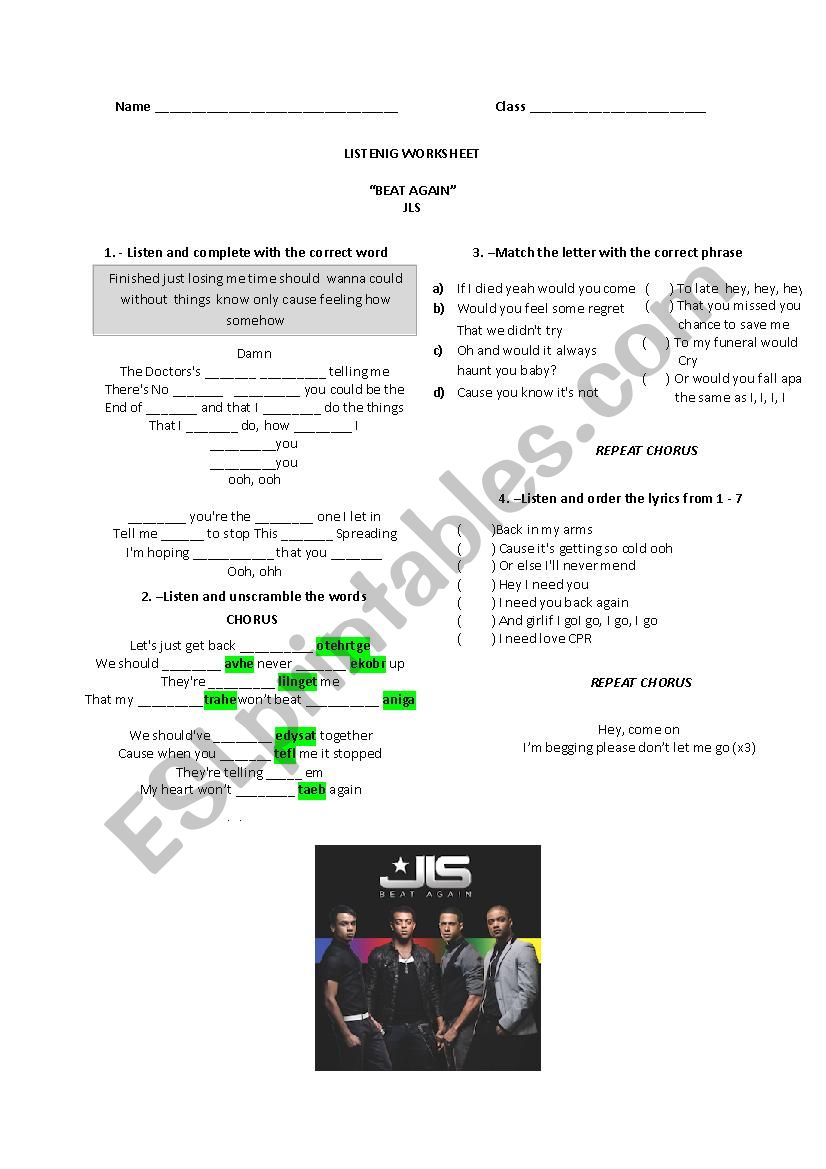 Beat Again - Listenig Worksheet