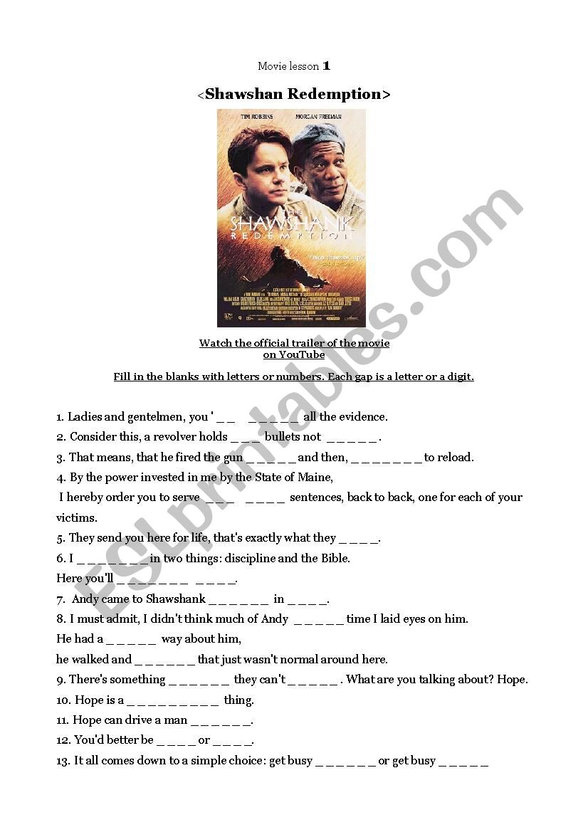 Movie lesson - listening practice. Shawshank Redemption