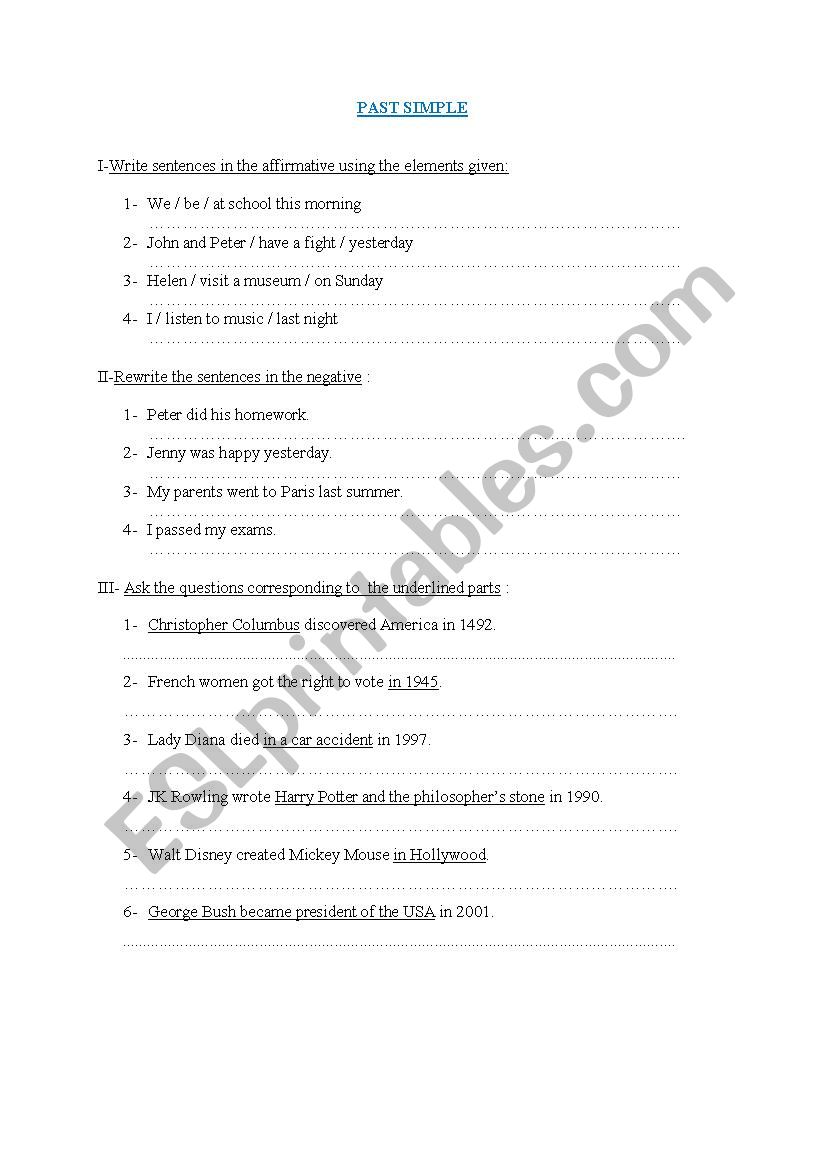 PAST SIMPLE worksheet