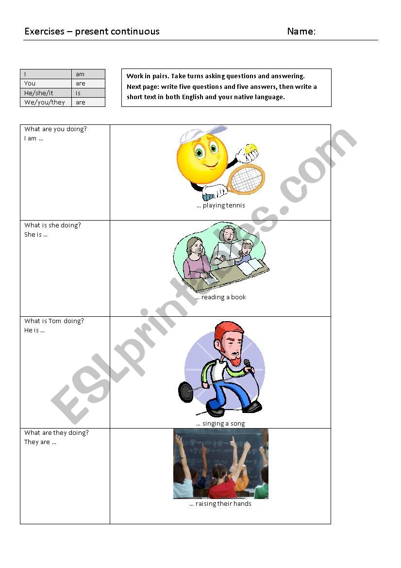 Present continuous worksheet