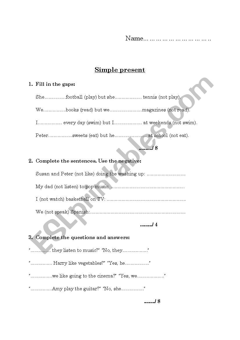 revision present simple worksheet