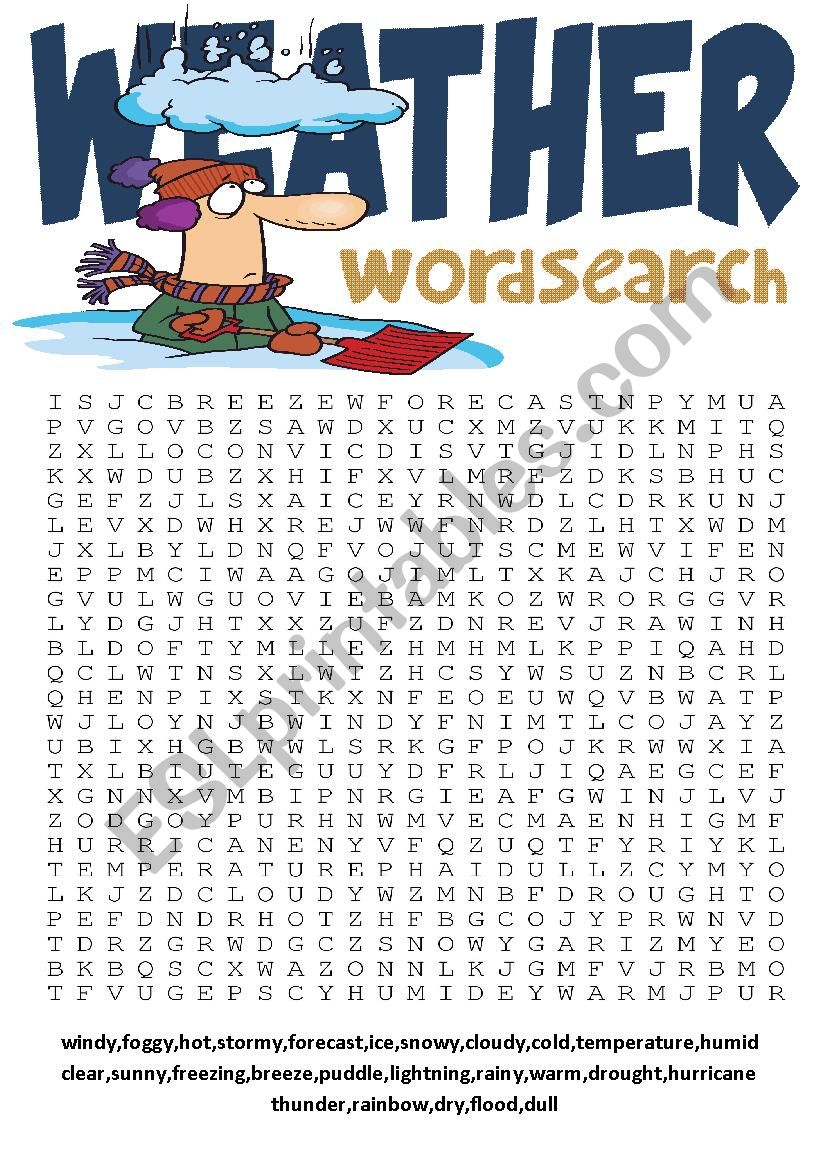 Wordsearch Series 4- Weather Wordsearch and Other Vocabulary Exercises