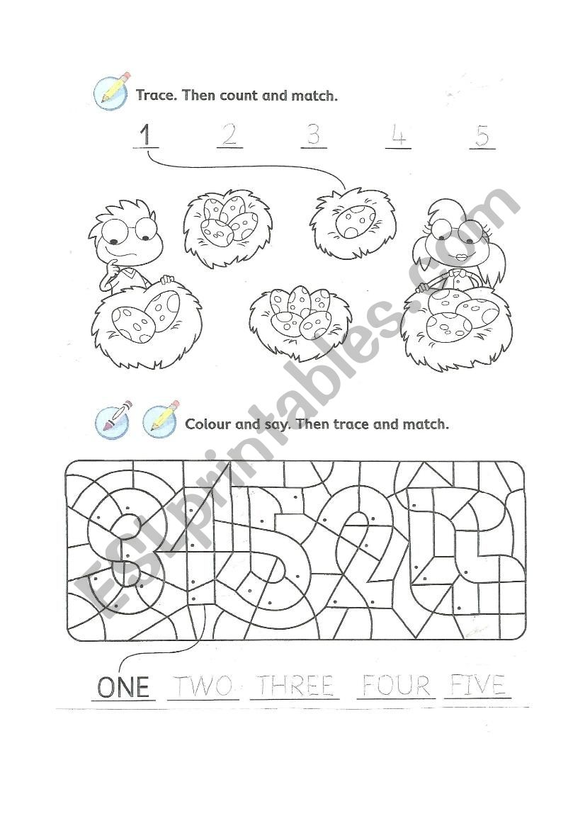 Numbers from 1 to 5 worksheet