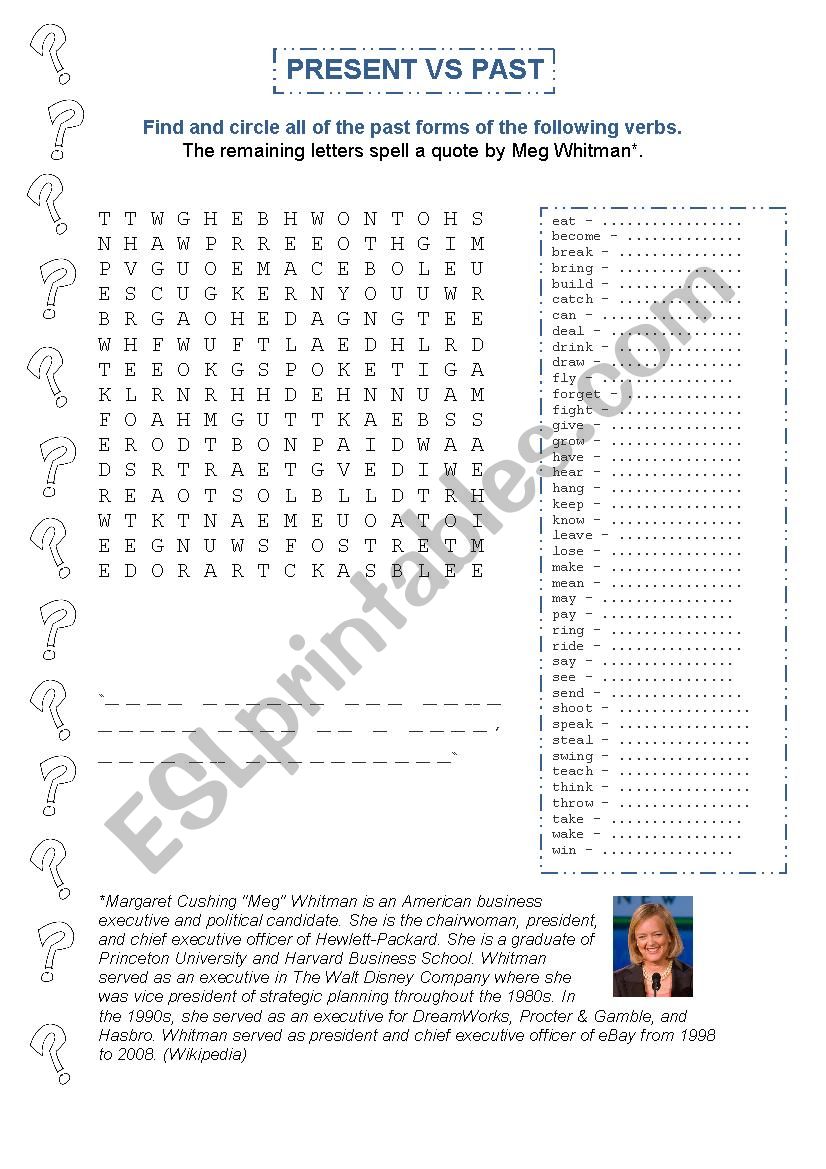 Present and Past word search worksheet