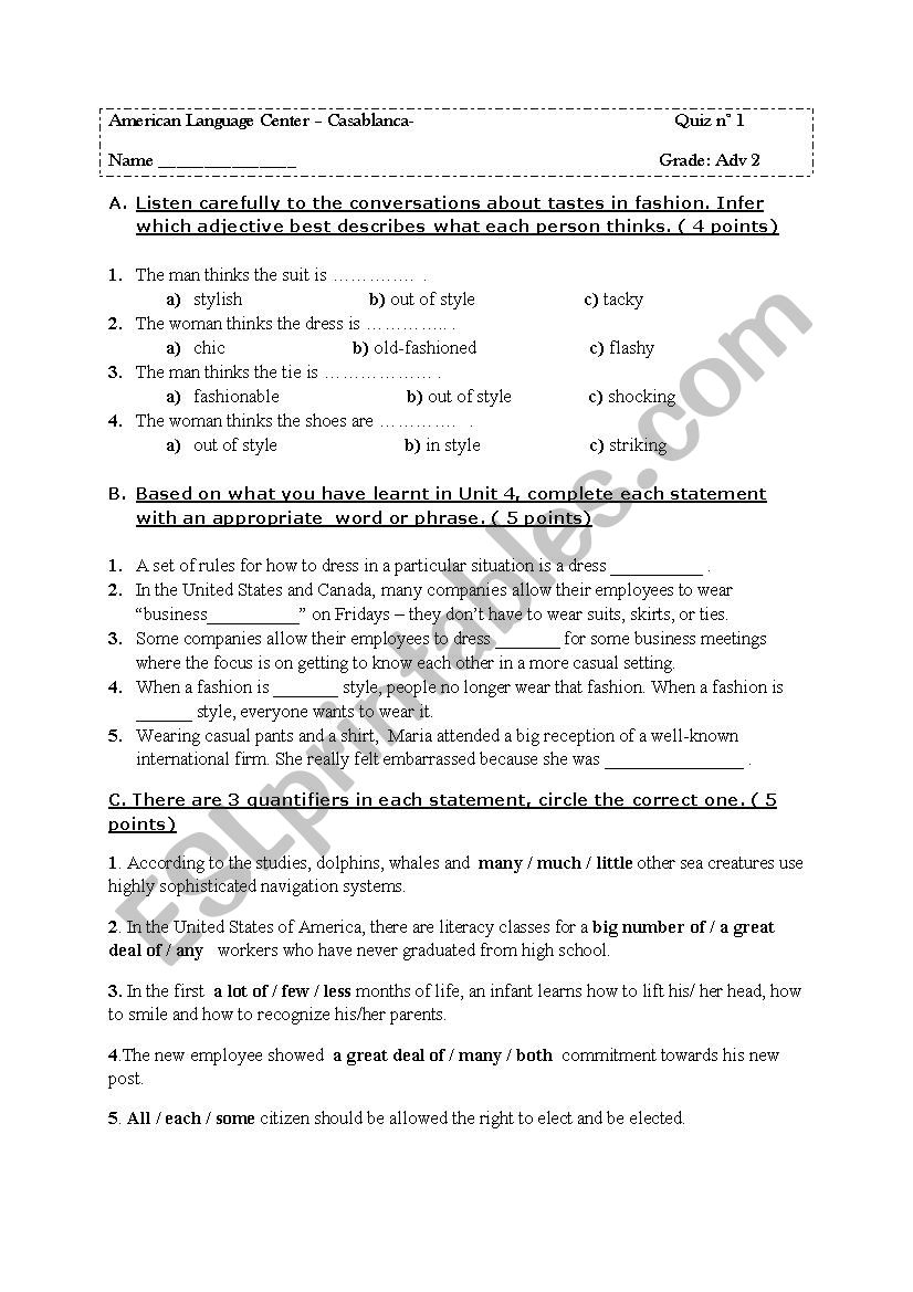 Quiz  worksheet