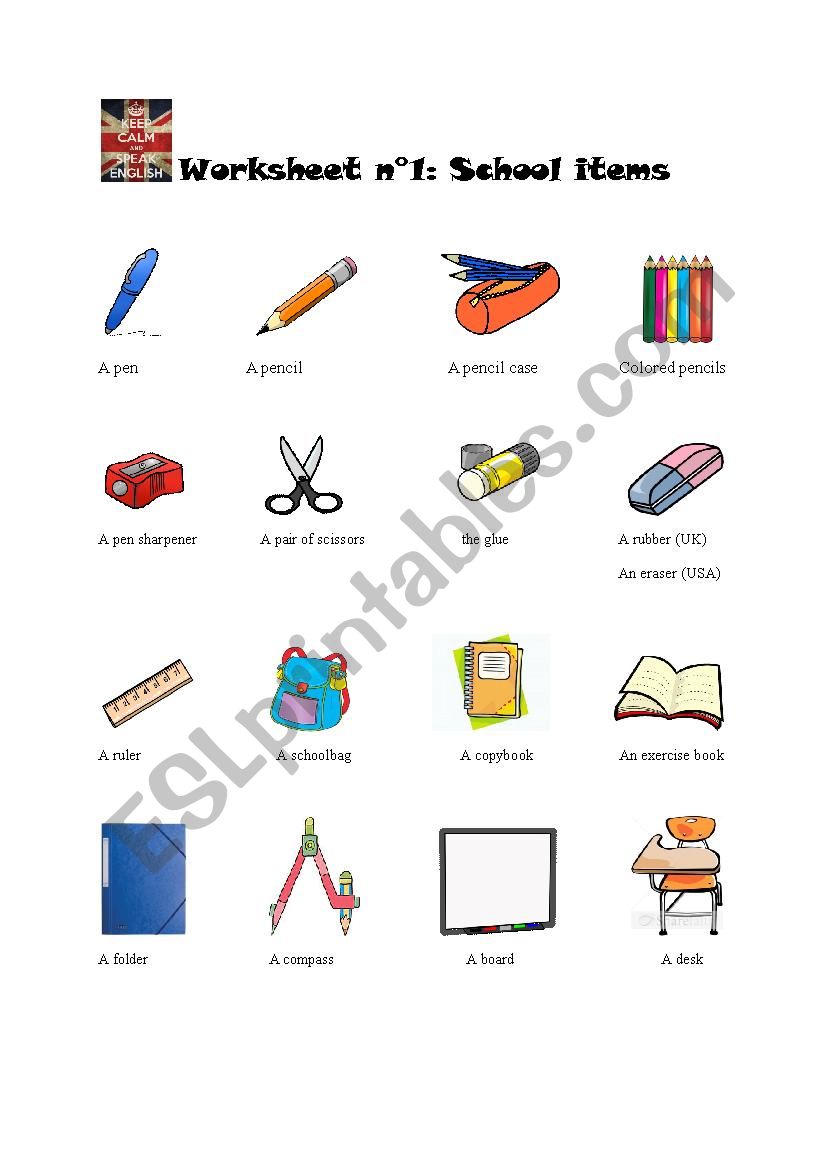 School items worksheet