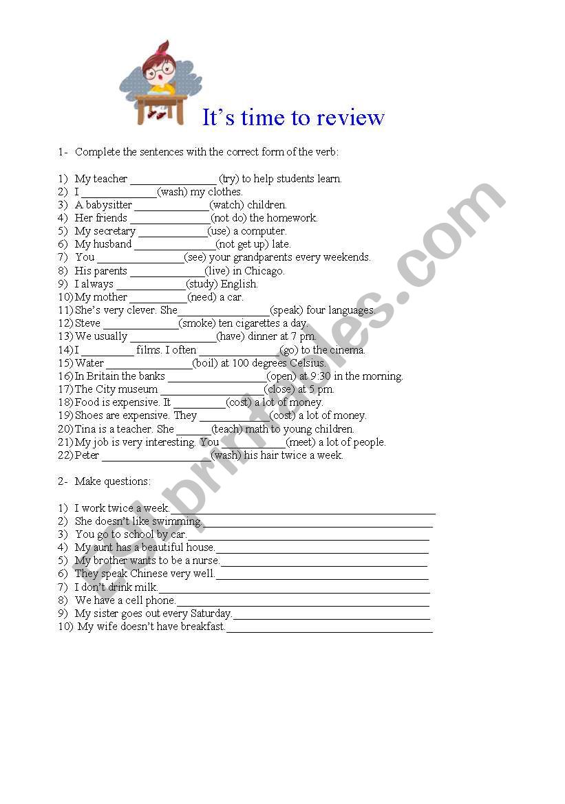 Time to Review worksheet