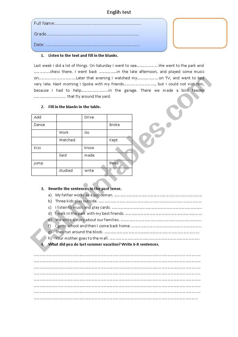 simple past worksheet