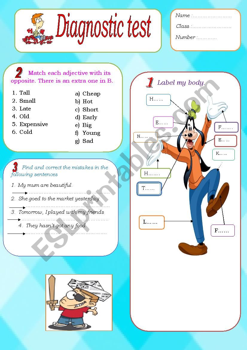 Diagnostic test 8th form worksheet