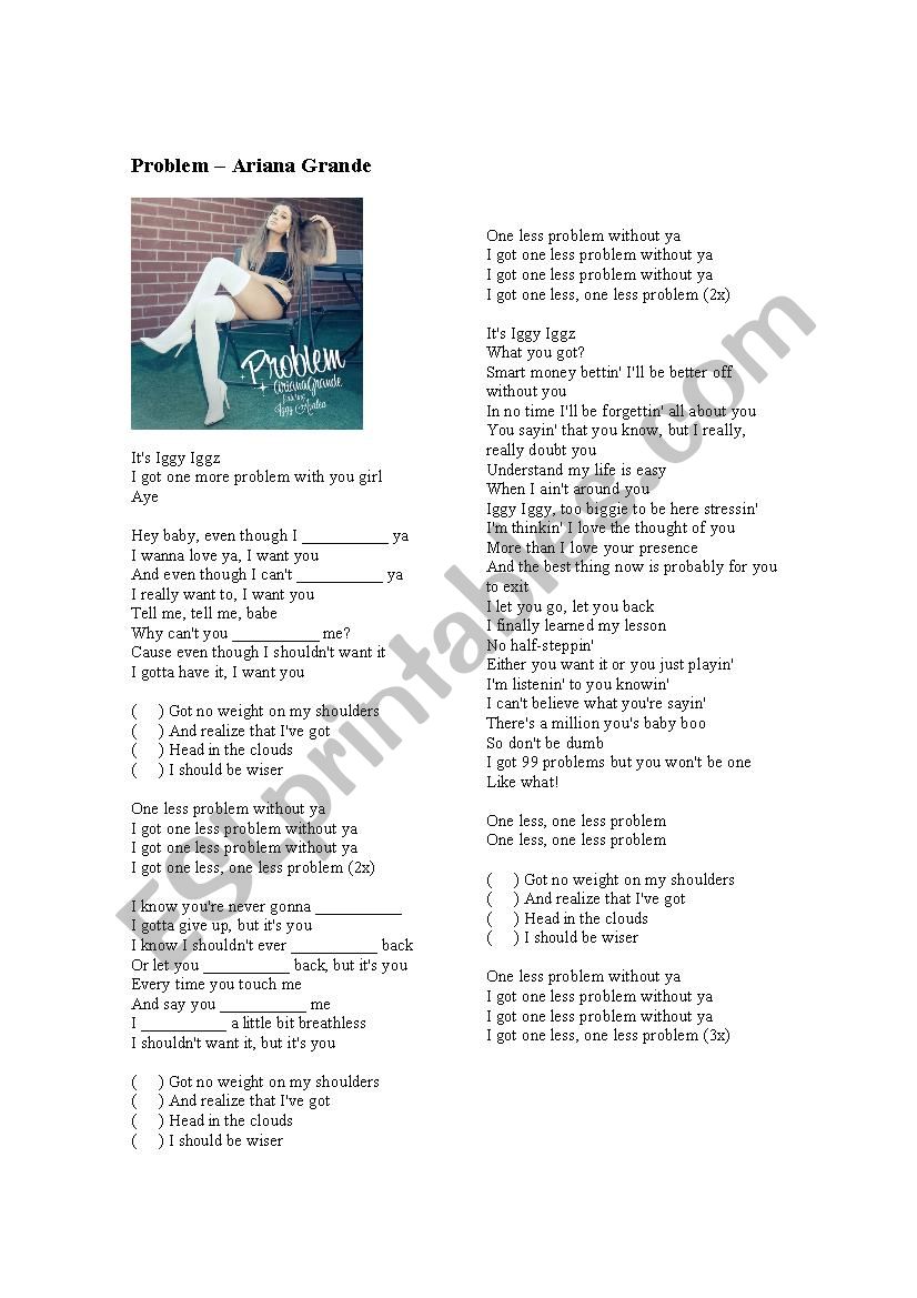 Problem - Ariana Grande worksheet