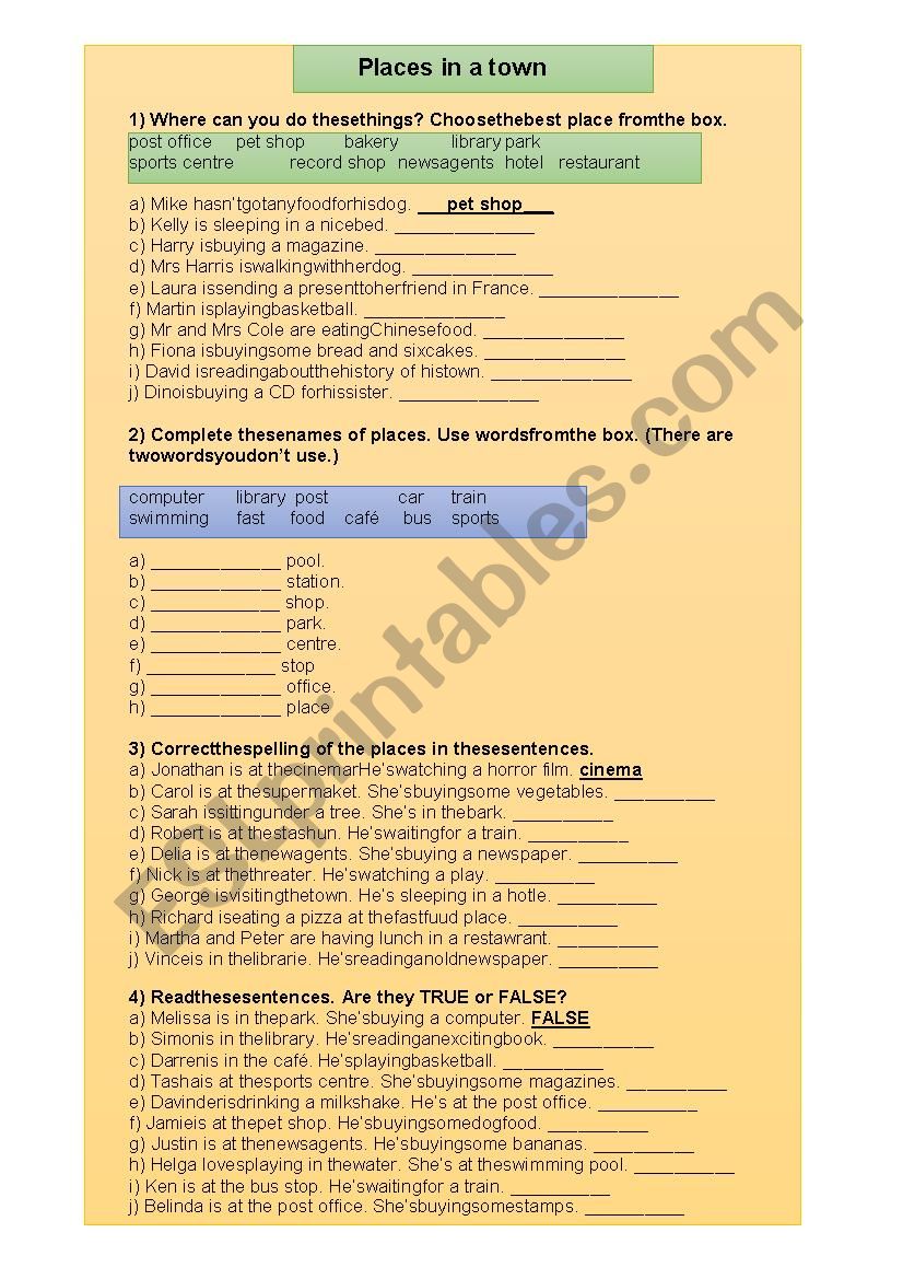 PLACES IN A TOWN worksheet