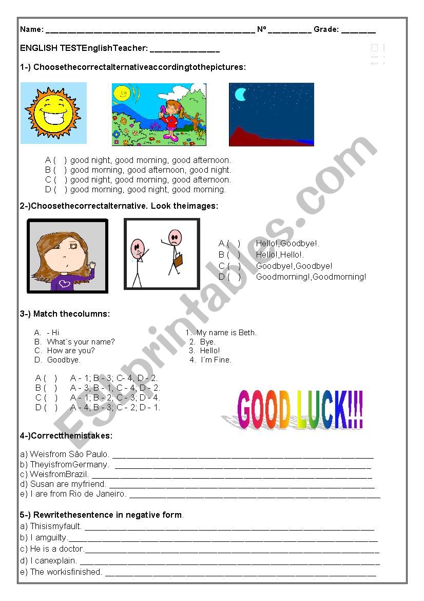 English test worksheet