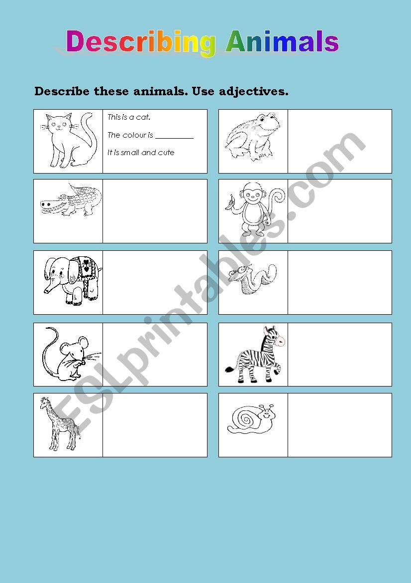 describing animals worksheet