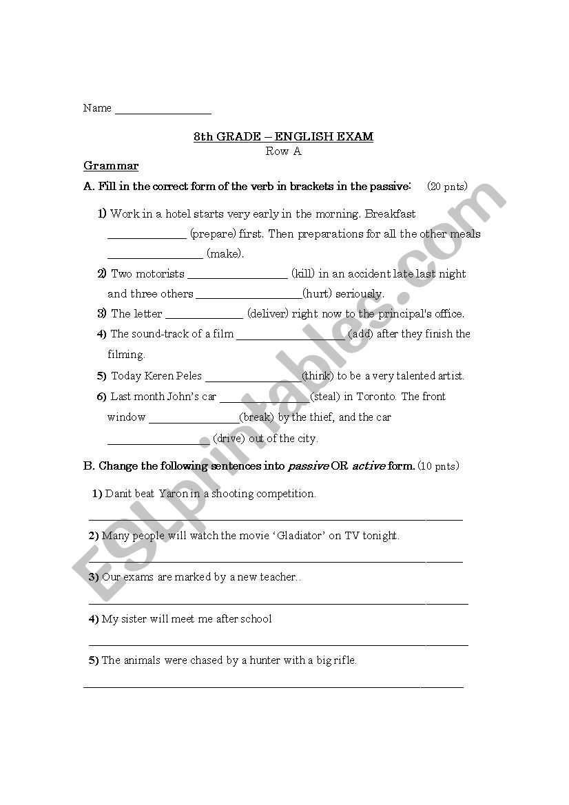 8th grade passive active worksheet